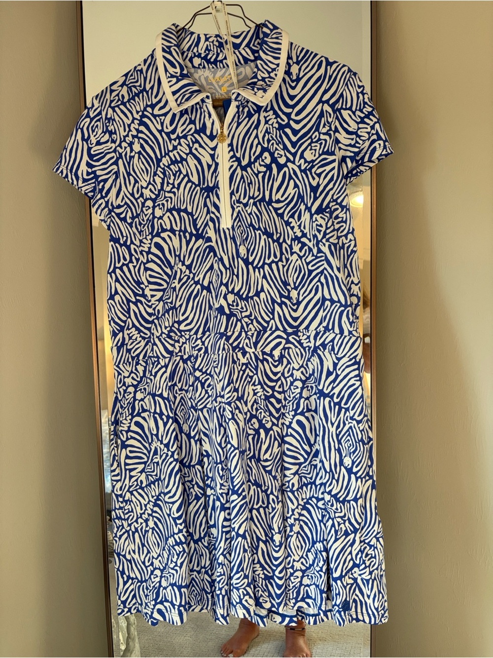 Lilly Pulitzer Blue and White Zebra-Print Polo Midi Dress
